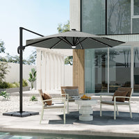 Round Cantilever Garden Parasol Umbrella with Solar Light and Base