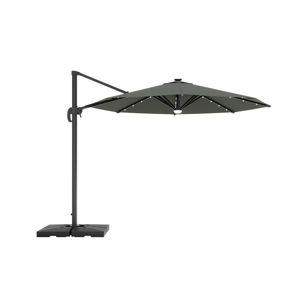 Round Cantilever Garden Parasol Umbrella with Solar Light and Base