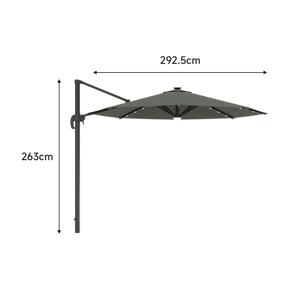 Round Cantilever Garden Parasol Umbrella with Solar Light and Base
