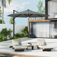 Round Cantilever Garden Parasol Umbrella with Solar Light and Base