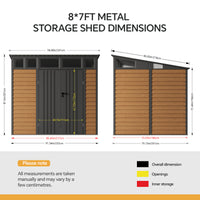8x7FT Metal Garden Tool Storage Shed with Lockable Double Doors