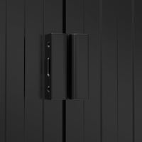 Close-up of secure sliding door mechanism on 9x6ft metal shed with integrated lock for added safety