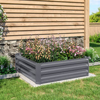 Grey Outdoor Galvanized Steel Square Raised Garden Bed Planter Box (Medium) - Robust and versatile garden planter for various plants