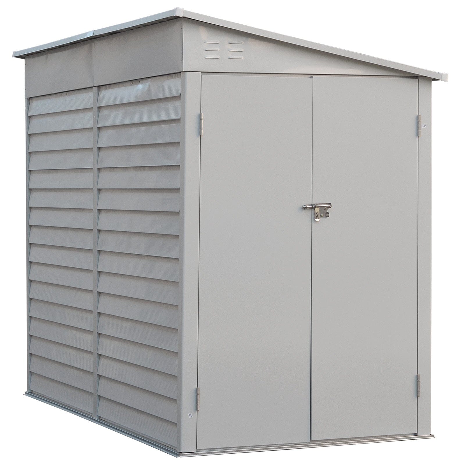 Freestanding White 9x5ft Garden Shed – Metal Storage Unit with Sloped Roof and Lockable Door