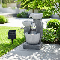 Solar-Powered Garden Water Fountain Natural Stone Look with LED Lights
