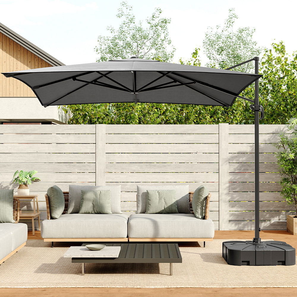 2.5M Grey Garden Cantilever Parasol Umbrella with Base