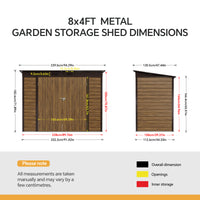 8x4FT Metal Garden Storage Shed with Lockable Double Doors