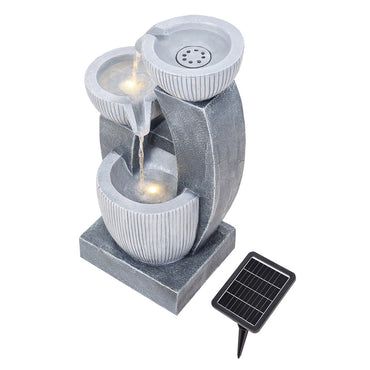 Solar-Powered Garden Water Fountain Natural Stone Look with LED Lights