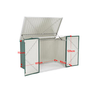 open-door dimension diagram – green 7x3ft garden shed for bins and bikes