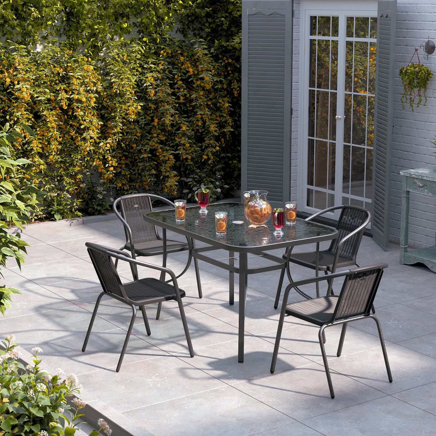 Rectangular Garden Patio Table with Folding Chairs