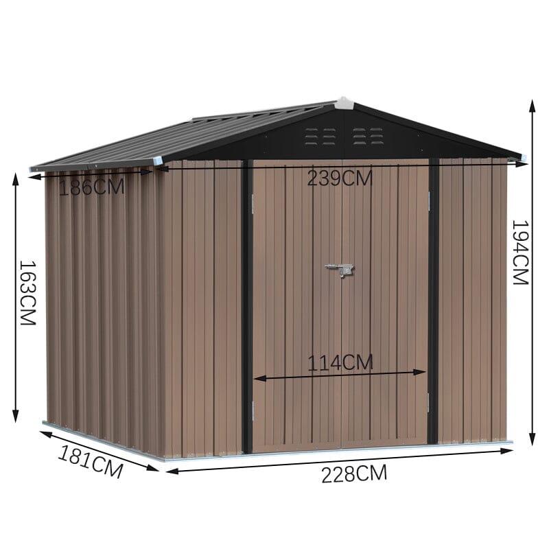 dimension diagram of 8x6ft garden shed - exterior measurements for height, width, and depth