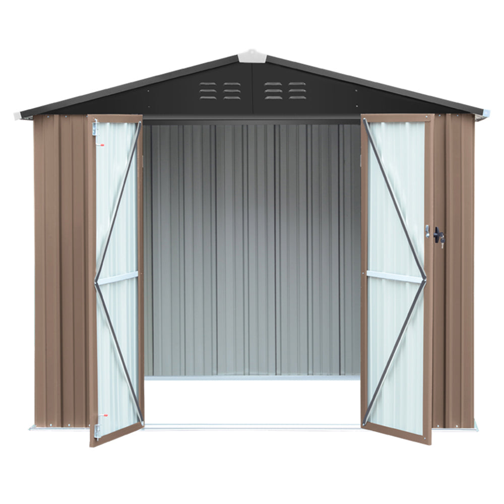6x8FT Metal Garden Storage Shed with Lockable Double Doors