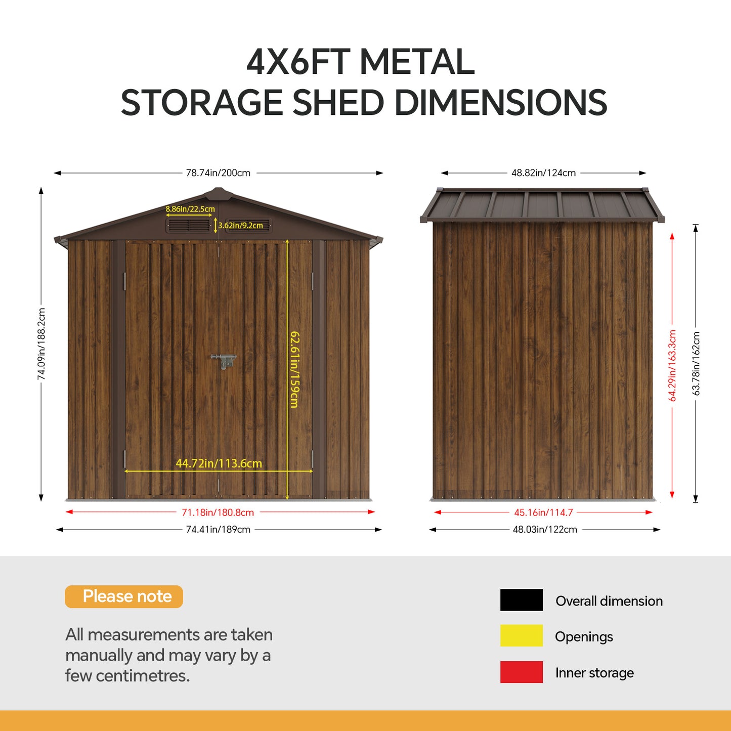 4x6FT Lockable Metal Garden Storage Shed with Lockable Door