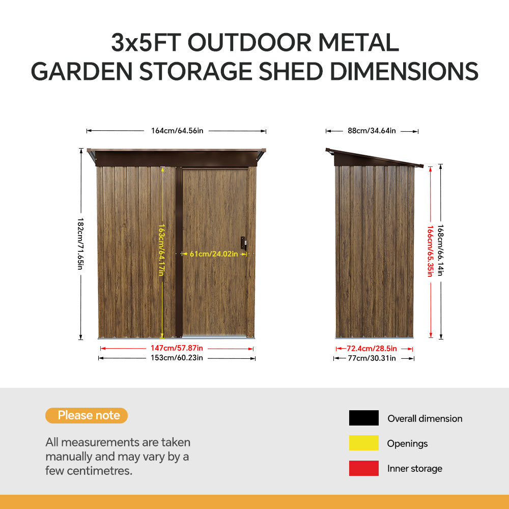 5x3ft Wood Grain Metal Garden Shed With Lockable Door