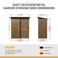 5x3ft Wood Grain Metal Garden Shed With Lockable Door