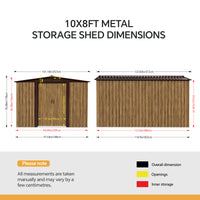 8x10ft Wood Grain Metal Garden Storage Shed With Double Sliding Doors