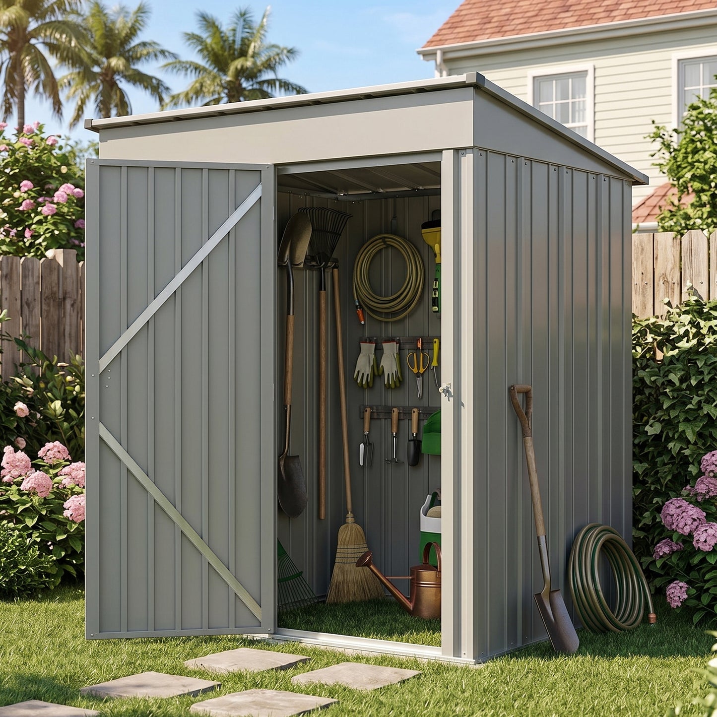5x3FT Metal Pent Roof Garden Storage Shed with Lockable Door