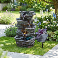 Solar-Powered Water Fountain Garden Outdoor Feature with LED Lights