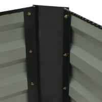 Close-up of internal corner of galvanized steel rectangular raised garden bed – durable metal frame for efficient planting