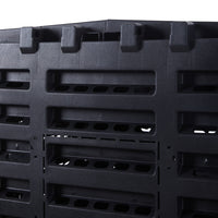 Close-up of 340L compost bin ventilation design – black plastic with easy-access lid and base flap
