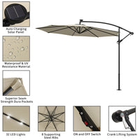 3M Garden Octagon Cantilever Parasol Umbrella with LED