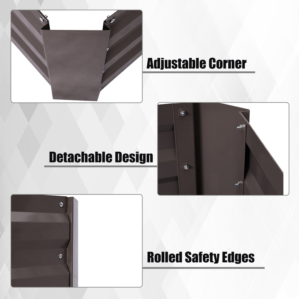 Detailed view of galvanized steel square raised garden bed – showcasing three sections: frame, base, and corner joints