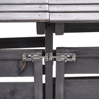 close-up of metal latch and lockable door hinge on spruce wood bin shed, secure garden storage