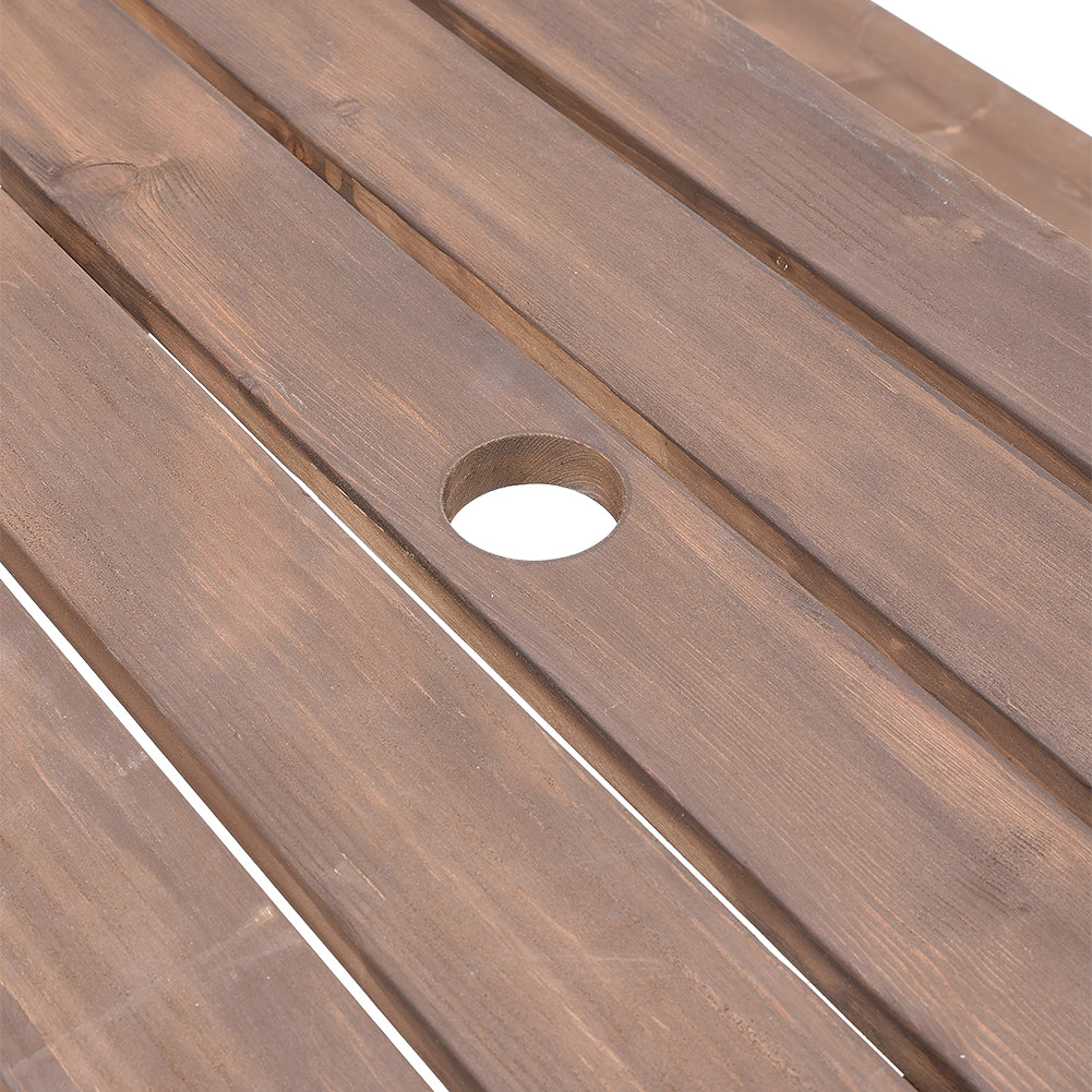 Close-up of Parasol Hole on Solid Wood Camping Table – Umbrella-Ready Outdoor Furniture