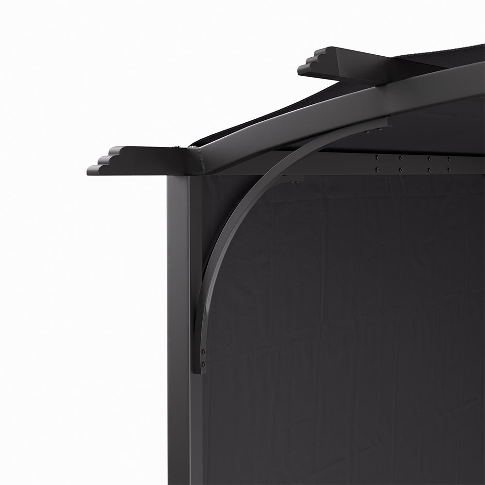 Close-Up of Steel Frame and Canopy Corner – Interior Underside View of Outdoor Gazebo