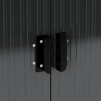 Close-up of ergonomic handle on 7x4ft charcoal metal shed – durable and easy to grip