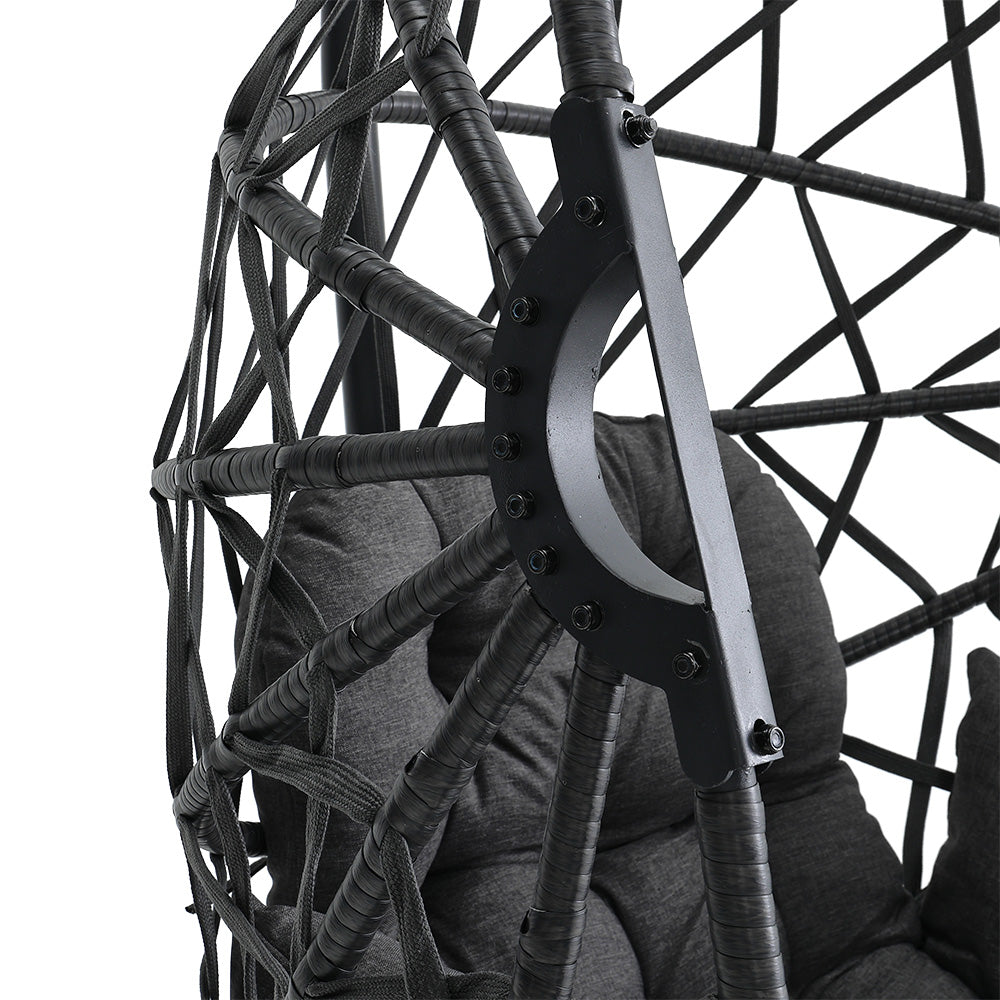 Black Rattan Patio Swing Chairs with Stand and Cushion