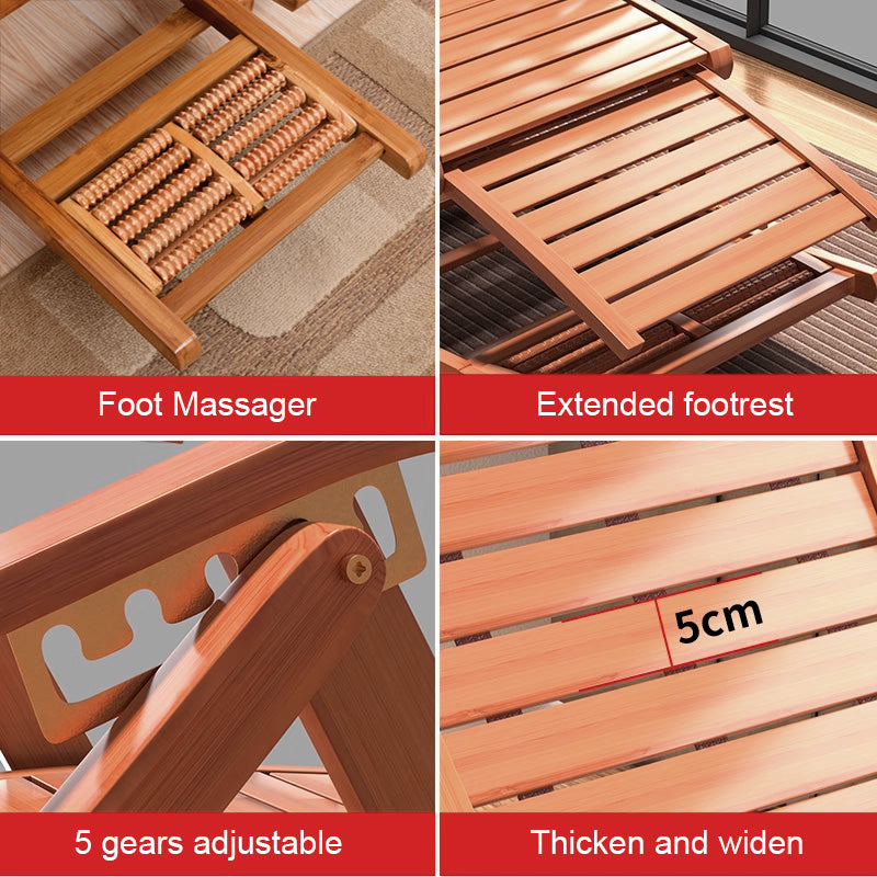 Close-up of brown bamboo frame and reinforced joints on recliner