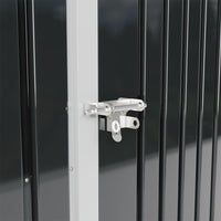 Close-up of lockable door handle on 7x4ft charcoal black metal shed – secure storage for garden tools