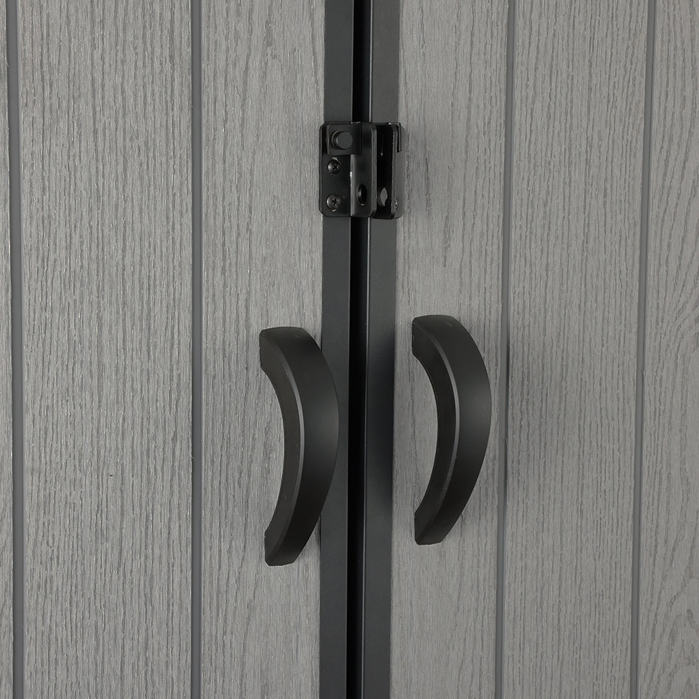 6ft Grey Wood Grain Tool Shed with Apex Roof & Lockable Door