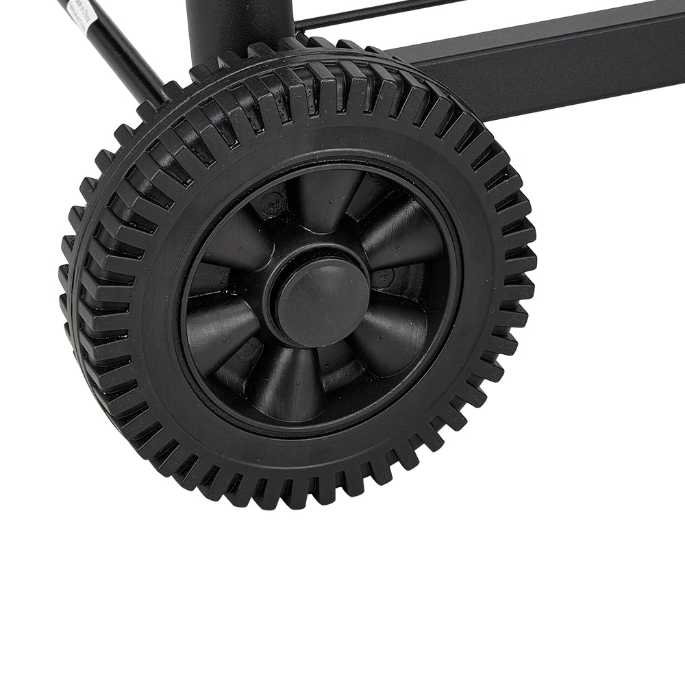 Close-up of Durable Wheels on Black Outdoor Charcoal Grill – Easy to Move and Transport