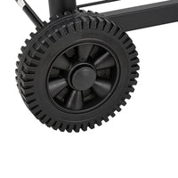 Close-up of Durable Wheels on Black Outdoor Charcoal Grill – Easy to Move and Transport