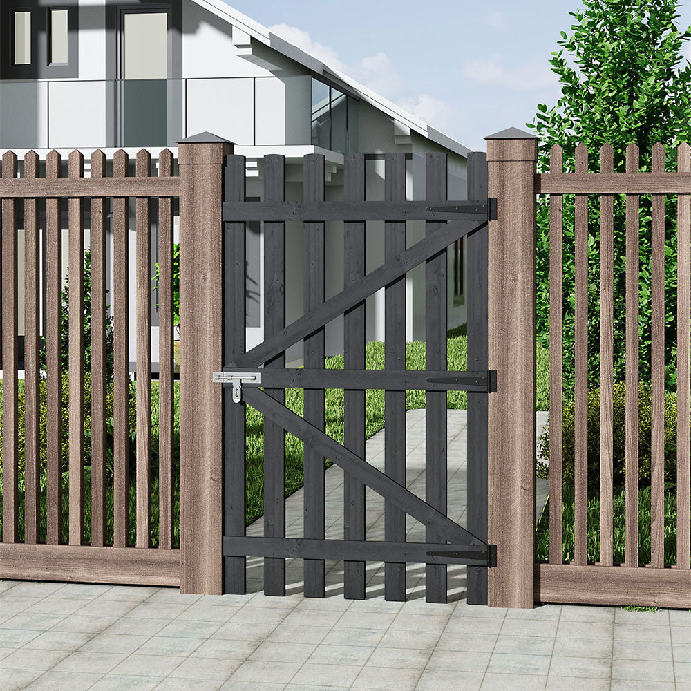 Grey Fence Style Pine Wood Garden Gate with T Hinges & Lock