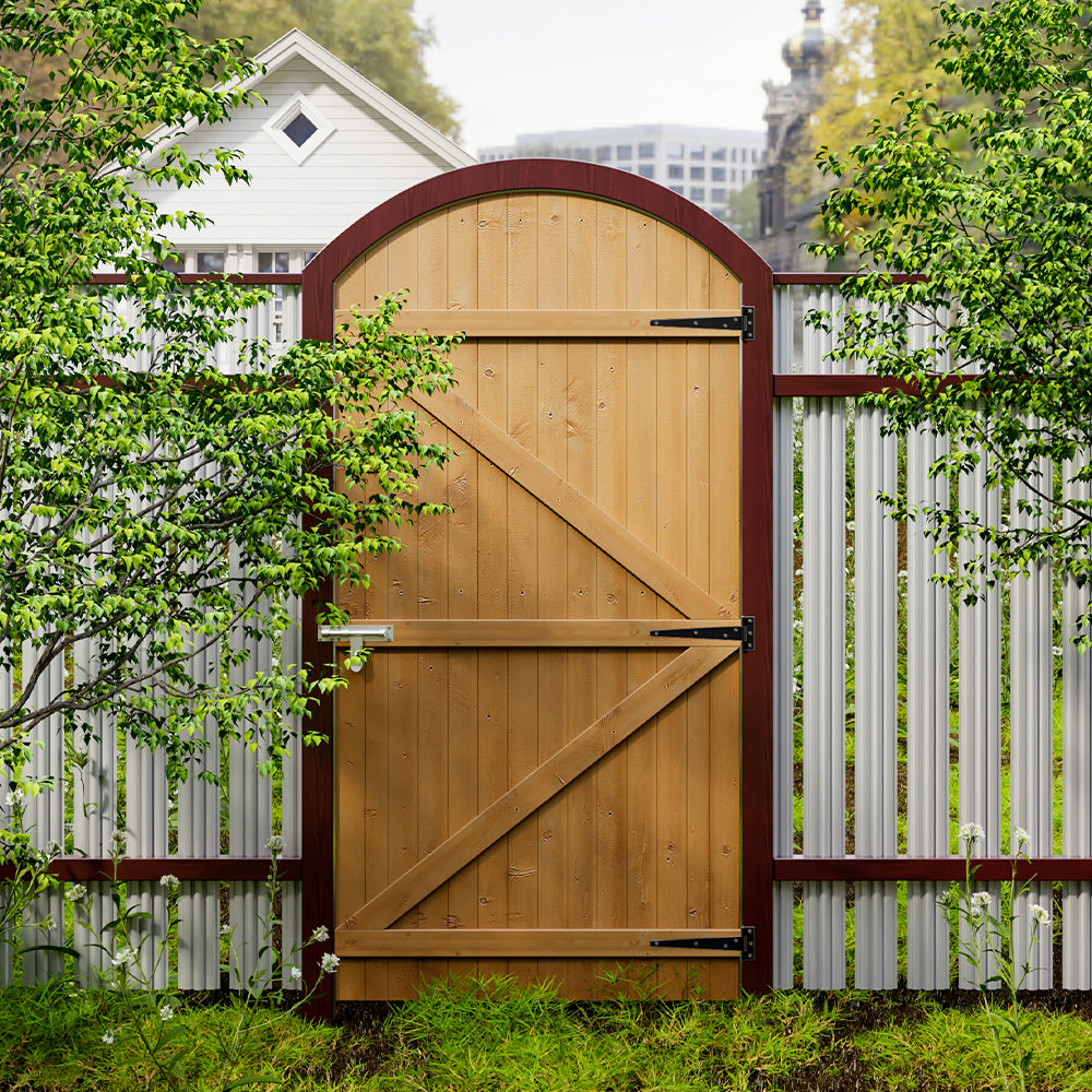 Pine Wood Garden Gate Arched Top Weather Resistant with Hinges & Latch