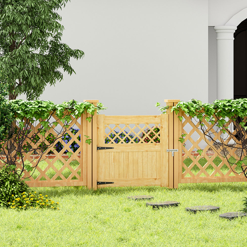 Rustic Wooden Garden Gate Privacy Fence with Rhombus Lattice & Latch