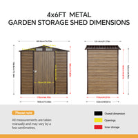 6x4ft Wood Grain Metal Garden Storage Shed With Lockable Door
