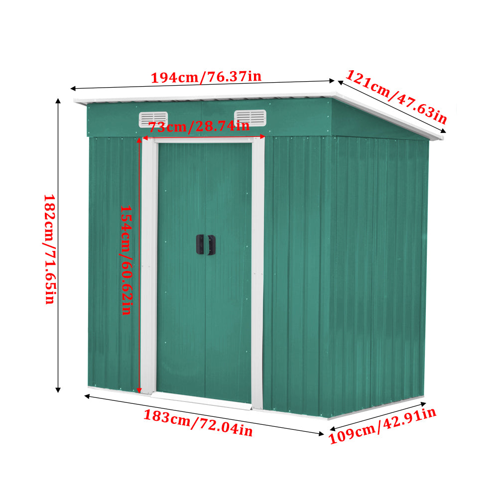 4x6ft Metal Garden Storage Shed with Pent Roof & Sliding Door