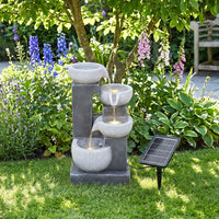 Solar-Powered Garden Water Fountain with Natural Stone Design and LED Lights