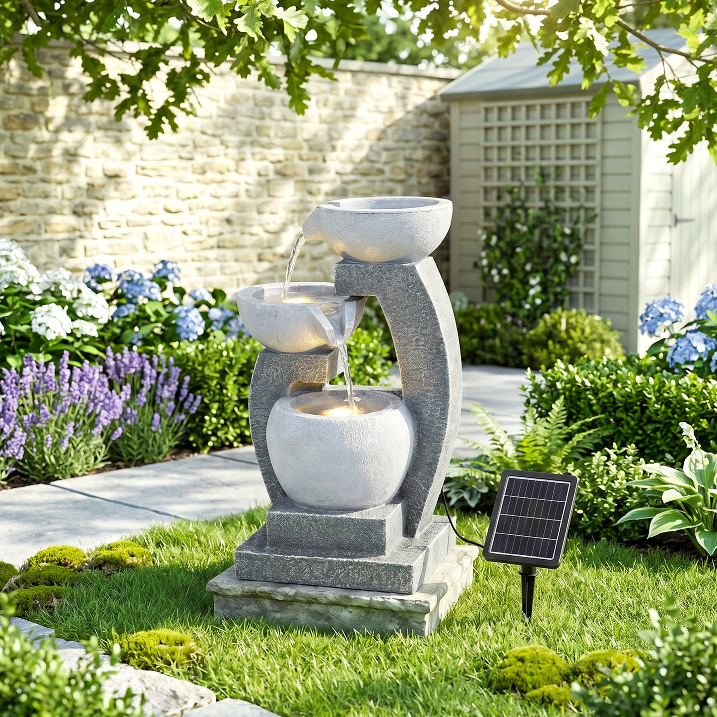Solar-Powered Water Fountain Outdoor Garden Feature with LED Lights