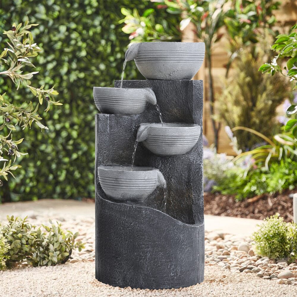 Outdoor Decor Solar-Powered Water Fountain Rockery Decor with LED Light Living and Home 