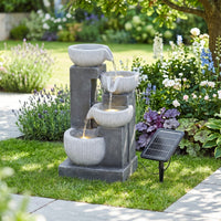 Solar-Powered Garden Water Fountain with Natural Stone Design and LED Lights