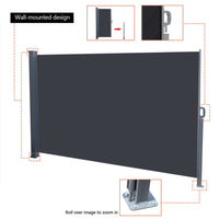 Close-up Detail of 300x160 cm Grey Retractable Side Awning – Frame, Mounting Bracket, and Canopy