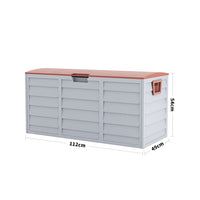 dimensions of 290L brown garden storage box – includes length, width, and height measurements