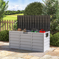 290L black garden storage box with wheels – waterproof outdoor container with lockable lid