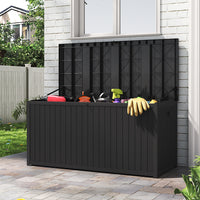 430L Black Outdoor Storage Chest Open – Spacious Design for Tools and Equipment