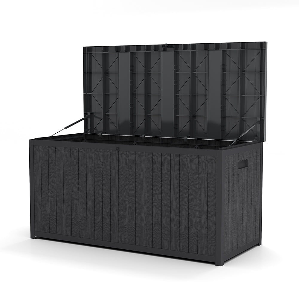 Black 430L Metal Garden Storage Box with Lock – Weatherproof Outdoor Container